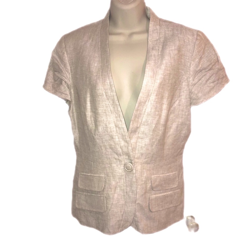 Anne Klein fitted, cap sleeve, linen jacket with single button, size 12